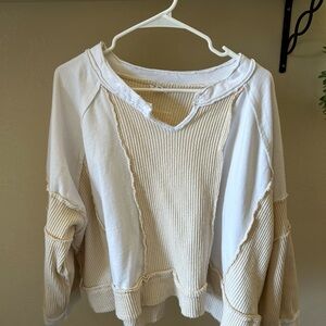 POL Cream and White Knit Top